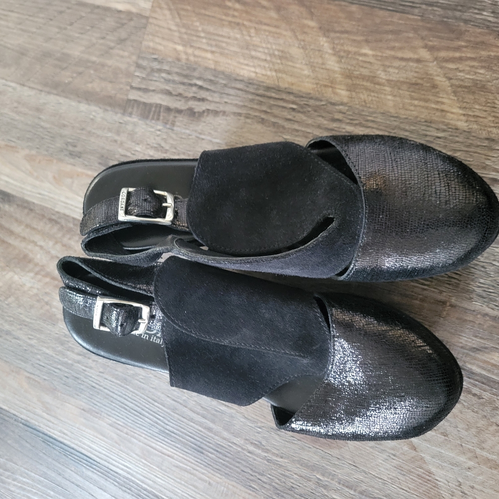 Black Shimmer Sandals with Buckle